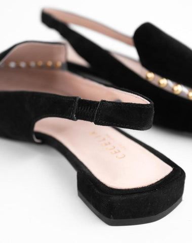 Cecelia New York Cleo Embellished Elasticized Slingback Pointed Toe Flats BLACK