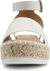 Soda Topic O-Whte Nb (Whipped Stitch) Espadrille Ankle Strap Platform Sandals
