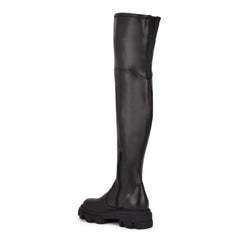 Nine West Cellie3 Black Leather Lug Sole Thigh High Fitted Over the Knee Boots