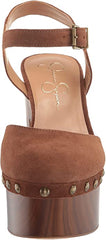 Jessica Simpson Draiye Tan Suede Wood Clog Ankle Strap Block Heel Platform Pumps