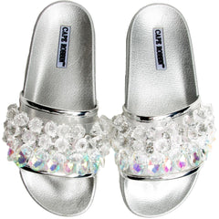 Cape Robbin Moira-63 Silver Crystal Embellished Open Toe Slide Fashion Sandals