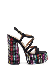 Jessica Simpson Salih Black Rainbow Disco Buckle Straps Block Heel Platform Sandals