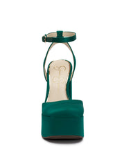 Jessica Simpson Skilla Gem Green Satin Platform Pump Buckle Strap Heeled Sandals