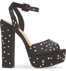 Lauren Lorraine Carrie Black Block Heel Ankle Strap Formal Platform Sandal Black