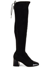 Schutz Tamiris Black Pull On Stretch Fitted Cap Toe Block Heel Tall Stretch Boot