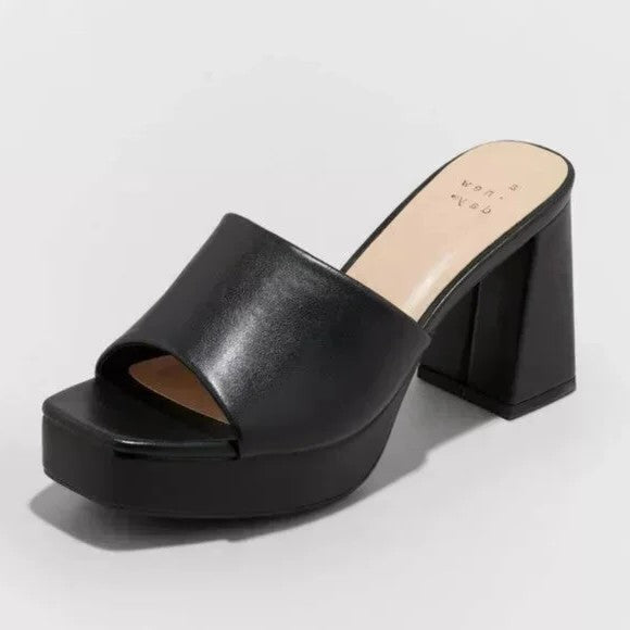 A New Day Kathy Black Fashion Slip On Open Toe Platform Heeled Sandals 11
