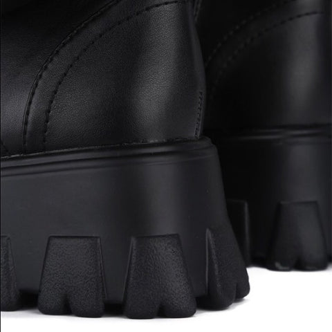 Cape Robbin Monalisa Black Moto Chic Chunky Platform Lace Up Pouch Combat Boots