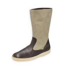 Tod's Men's Brown Beige Leather Rounded Toe Pull On Elegant Chelsea Ankle Boots