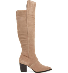 Lust For Life Tania High Boot Taupe Suede Over The Knee Block Heel Dress Boots