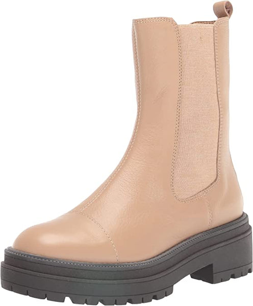 Sam Edelman Wellington Sesame Leather Block Heel Closed Toe Pull On Ankle Boots