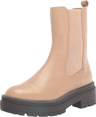 Sam Edelman Wellington Sesame Leather Block Heel Closed Toe Pull On Ankle Boots