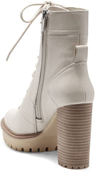 Vince Camuto Emebrila Light Cream White Lace Up Block Heel Platform Combat Boot