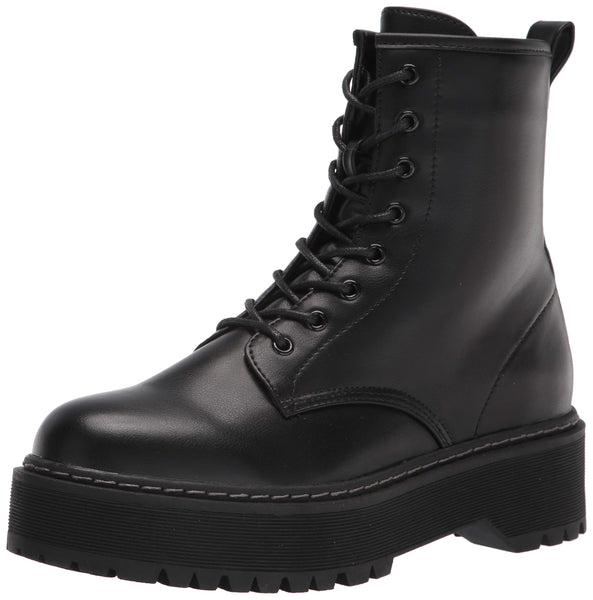 Steve Madden Bettyy Black Leather Lace Up Platform Combat Boot