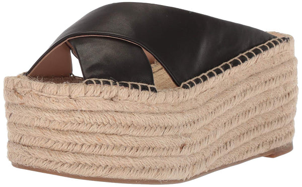 Pour La Victoire Rica Espadrille Wedge Black Leather Platform Retrop Sandals