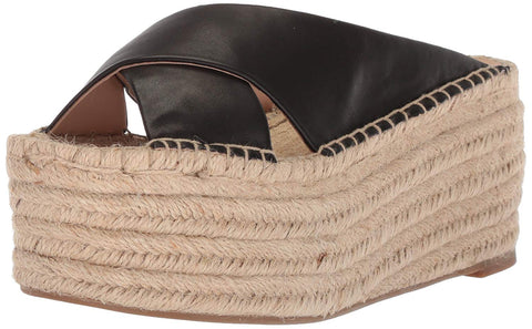 Pour La Victoire Rica Espadrille Wedge Black Leather Platform Retrop Sandals