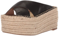 Pour La Victoire Rica Espadrille Wedge Black Leather Platform Retrop Sandals