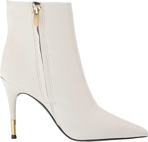 Nine West Bolana White Leather Pointed Toe Stiletto Heel Fashion Ankle Boots