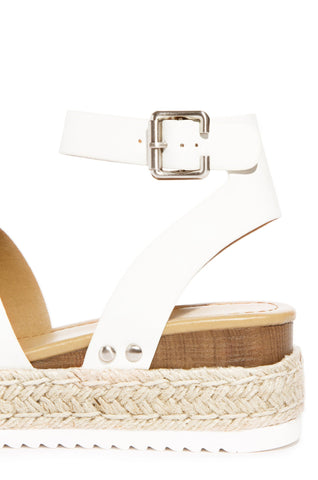 Soda Topics Off-White Espadrille Ankle Strap Studded Open Toe Platform Sandals