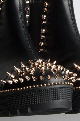 Cape Robbin Spiky Rager Black Vegan Leather Gold Spike Platform Chelsea Booties