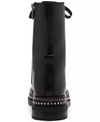 Vince Camuto Branda Black Leather Lace Up Combat Moto Chain Rim Ankle Bootie