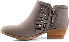 Soda Chance Grey Block Heel Side Zipper Closed Toe Breathable Ankle Booties