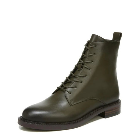 Sam Edelman Nina Green Leather Lace Up Rounded Toe Chunky Heel Combat Ankle Boot