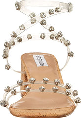 Steve Madden Invent Clear Ankle Strap Open Toe Pyramid Embellished Heeled Sandal