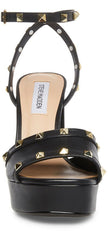 Steve Madden Tabari Black Leather Ankle Strap Open Toe Embellished Heeled Sandal