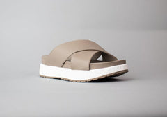 Cecelia New York UMA Nude Platform Crisscrossing Straps Wedges Slides Sandals