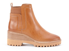 Vince Camuto Dendra Light Cognac Leather Wedge Gore Bootie Ankle Heeled Boot