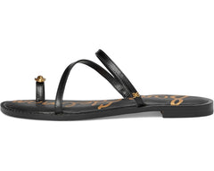 Sam Edelman Harlyn Black Leather Strappy Toe Ring Slip On Flat Slides Sandals