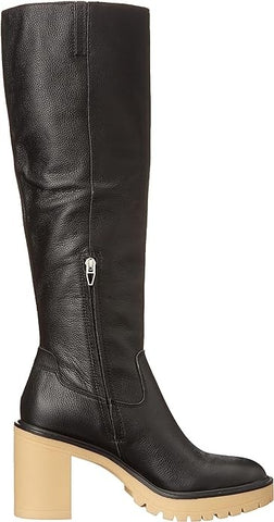 Dolce Vita Corry H2O Black Leather Block Heel Almond Toe Knee High Fashion Boot