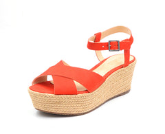 Schutz Devinelli Nice Orange Strappy Open Toe Espadrille Heeled Platform Sandals
