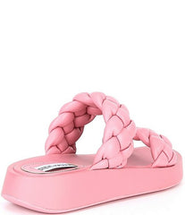 Steve Madden Hillary Pink Slip On Rounded Open Toe Platform Braided Sandal