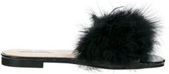 Cape Robbin Women's Sandals-1 Slip On Feathers Flat Sliding Sandals BLACK