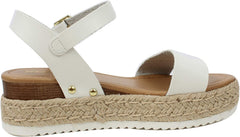 Soda Clip White Open Toe Faux Leather Buckle Ankle Strap Wedges Heeled Sandals