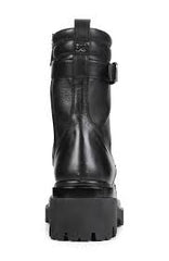 Sam Edelman Azka Black Leather Chunky Lug Sole Lace Up Ankle Combat Boots