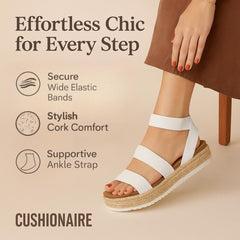 CUSHIONAIRE Mandy Wedge Sandals for Women Strappy Platform Sandals with Arch Support, Cute Summer Espadrille-Style Platform Dressy Slip-On