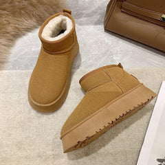 NOALED Cozy Chestnut Fashion Pull On Faux Fur Platform Winter Ankle Boots 41