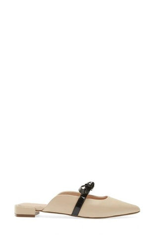 Cecelia New York Bethel Flat Mule Leather Bow Slip On Pointed Toe Flat Sandals
