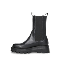 Steve Madden Explorer Black Leather Pull On Rounded Closed Toe Fashion Boot