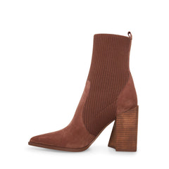 Steve Madden Tackle Taupe Suede Pull-On Asymmetrical Stacked Heeled Boots