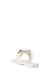 Jeffrey Campbell A Lil Bit Cream Shiny Slip On Open Toe Flat Thong Sandals