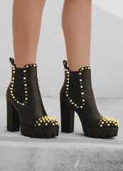 Cape Robbin Jagged Chunky Heel Spike Embellished Platform Chelsea Bootie Black