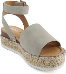Soda Topic Dv Grey (Whipped Stitch) Espadrille Ankle Strap Platform Heel Sandals