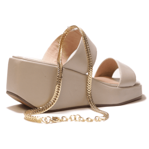 Cecelia New York BALEVES Taupe Chain Ankle Strap Leather Wedge Platform Sandals