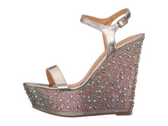 Lauren Lorraine Pari Gold Multi Pu Platform Wedge Ankle Strap Rhinestone Sandals