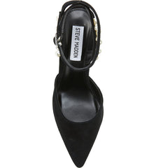 Steve Madden Vary Black Suede Pearl Ankle Strap Pointed Toe Stiletto Pump