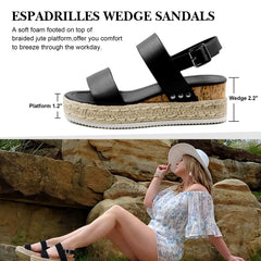 Athlefit Espadrilles Sandals Ankle Strap Wedge Open Toe Platform Sandals 6.5