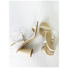 Sam Edelman Kit Ivory Square Toe Slingback Strap Cylindrical Block Heel Sandals